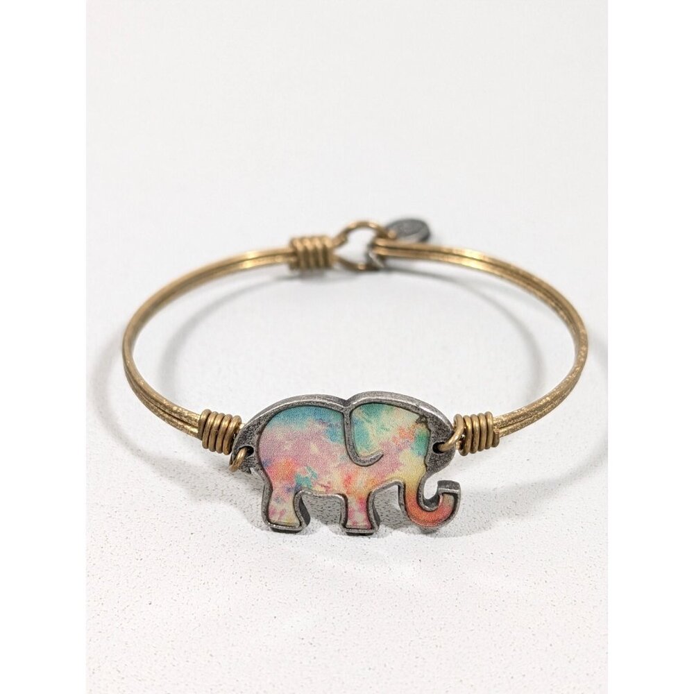 L‎ & D Watercolor Rainbow Elephant Two Tone Bangle Bracelet 6 inch